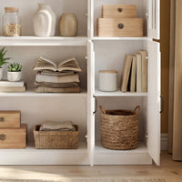 120 cm Modern White Freestanding Wood Bookcase with 3 Glass Doors