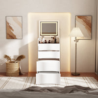 Coiffeuse moderne blanche de 47,5 cm avec lumières et miroir rabattable