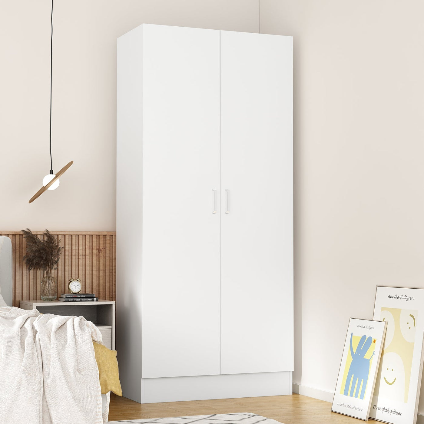 Armoire de penderie moderne blanche à 5 niveaux avec 2 portes de 80 cm