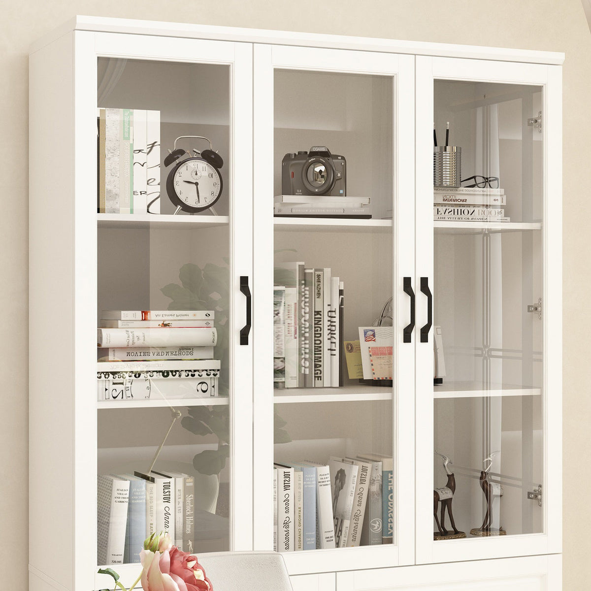 120 cm Classic White Display Cabinet Corner Shelf Storage Organizer Bookshelf in Combination