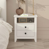End Table Side Table with 2 Drawers & Shelf Bedside Table Nightstand with Wooden Legs