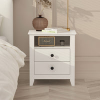 End Table Side Table with 2 Drawers & Shelf Bedside Table Nightstand with Wooden Legs