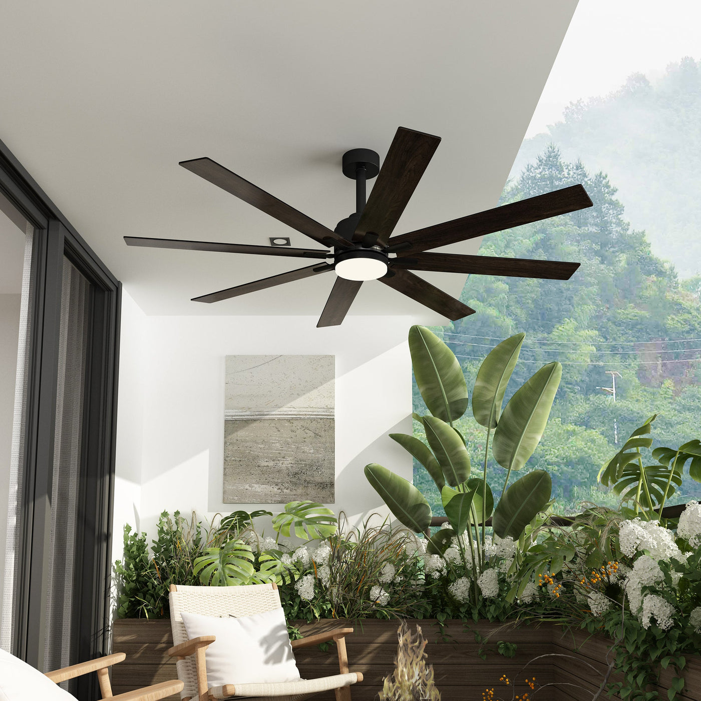 80 cm Modern Dark Brown Ceiling Fan with Dual-Tone Blades and 3-Color LED Light