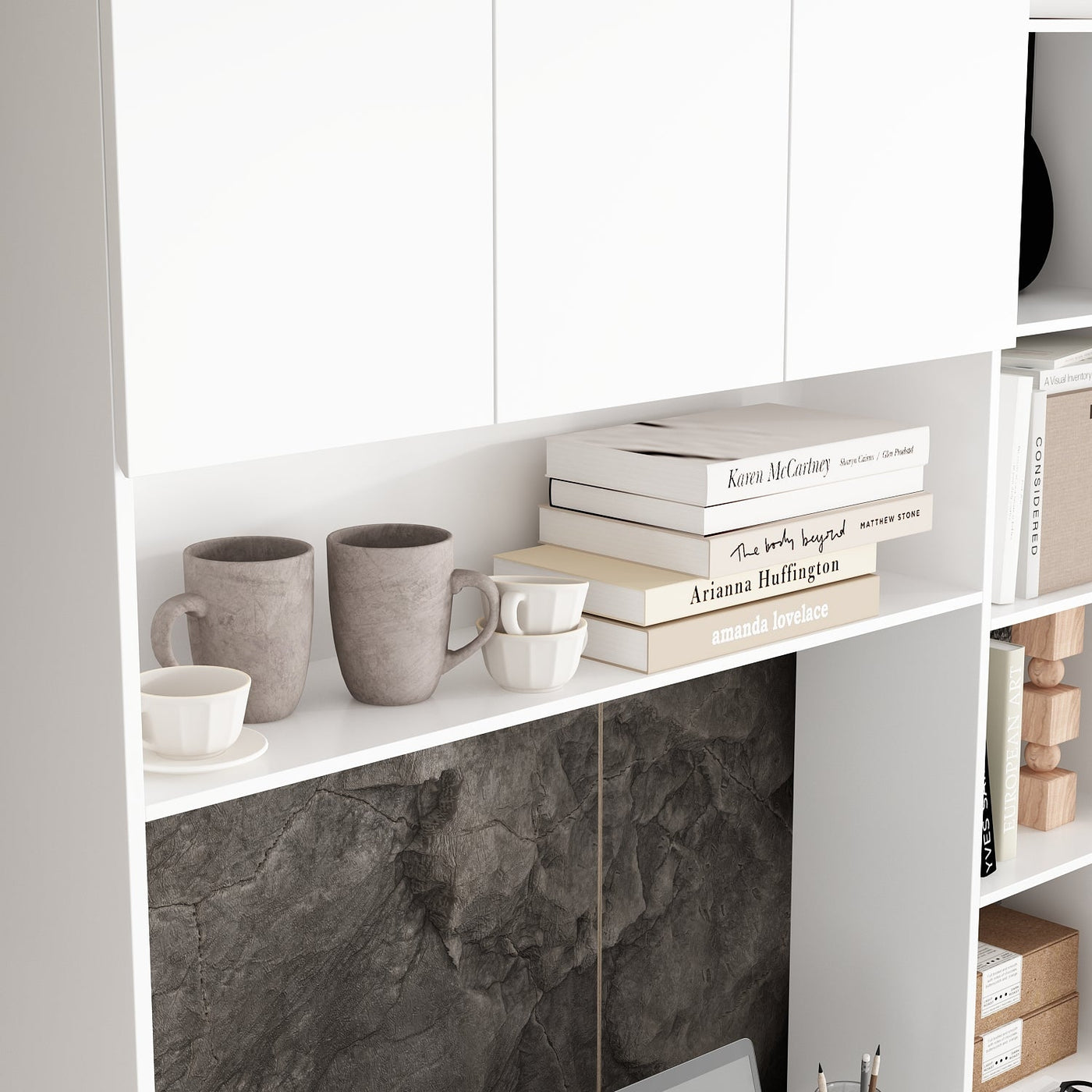 240 cm Modern White Desk with Hinged Doors and Pull-out Drawers