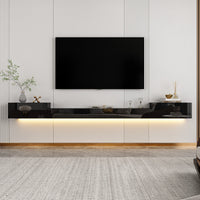 280 cm Modern Minimalist Black TV Stand Floating High Gloss TV Stand With LED Light