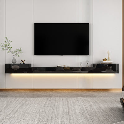 280 cm Modern Minimalist Black TV Stand Floating High Gloss TV Stand With LED Light