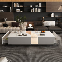 140 cm Modern Minimalist White Coffee Table With Light And Glass Finish In The Middle