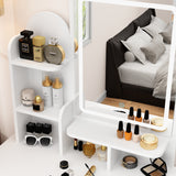 Coiffeuse moderne blanche élégante de 80 cm avec prise, miroir LED et tabouret