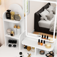Coiffeuse moderne blanche élégante de 80 cm avec prise, miroir LED et tabouret