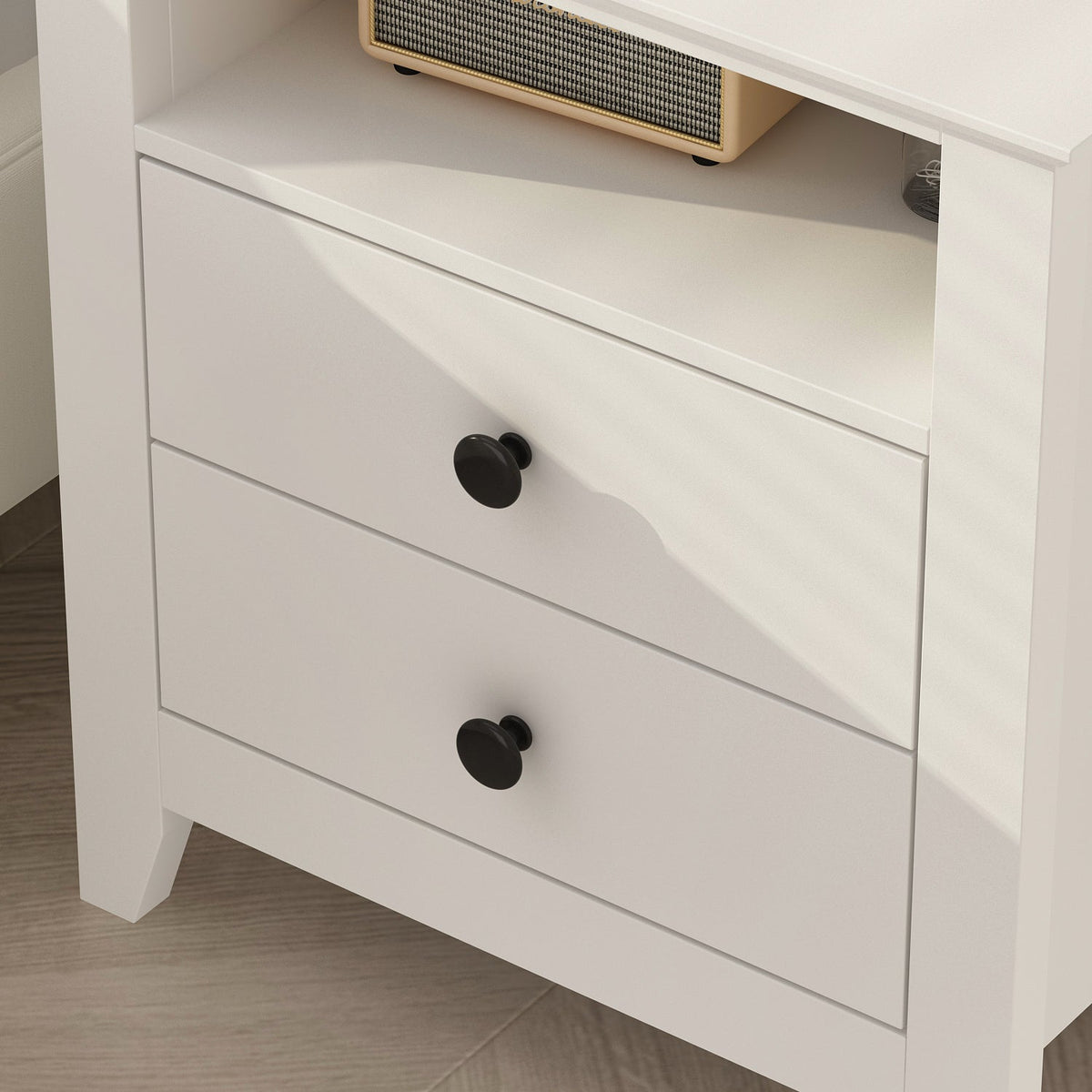 End Table Side Table with 2 Drawers & Shelf Bedside Table Nightstand with Wooden Legs
