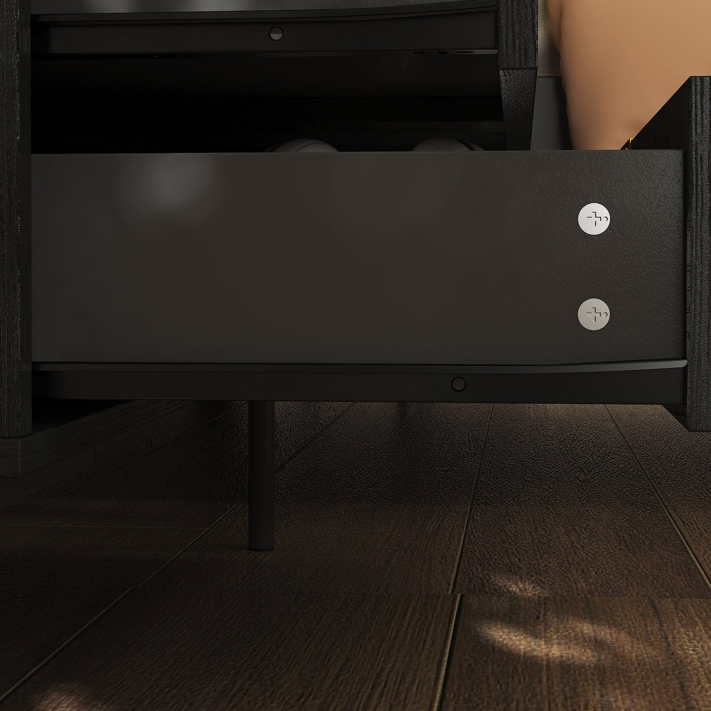80 cm Modern Black 3-Drawer Nightstand with Metal Legs
