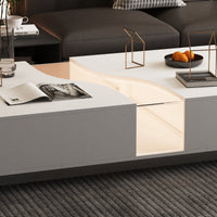 140 cm Modern Minimalist White Coffee Table With Light And Glass Finish In The Middle