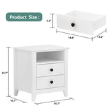 End Table Side Table with 2 Drawers & Shelf Bedside Table Nightstand with Wooden Legs