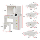 Table de toilette moderne blanche de 39,4 pouces, coiffeuse avec grand miroir coulissant éclairé et 5 tiroirs, étagères cachées