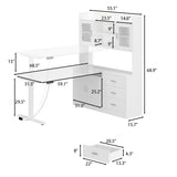 174 cm Modern White Standing Desk with Bookcase