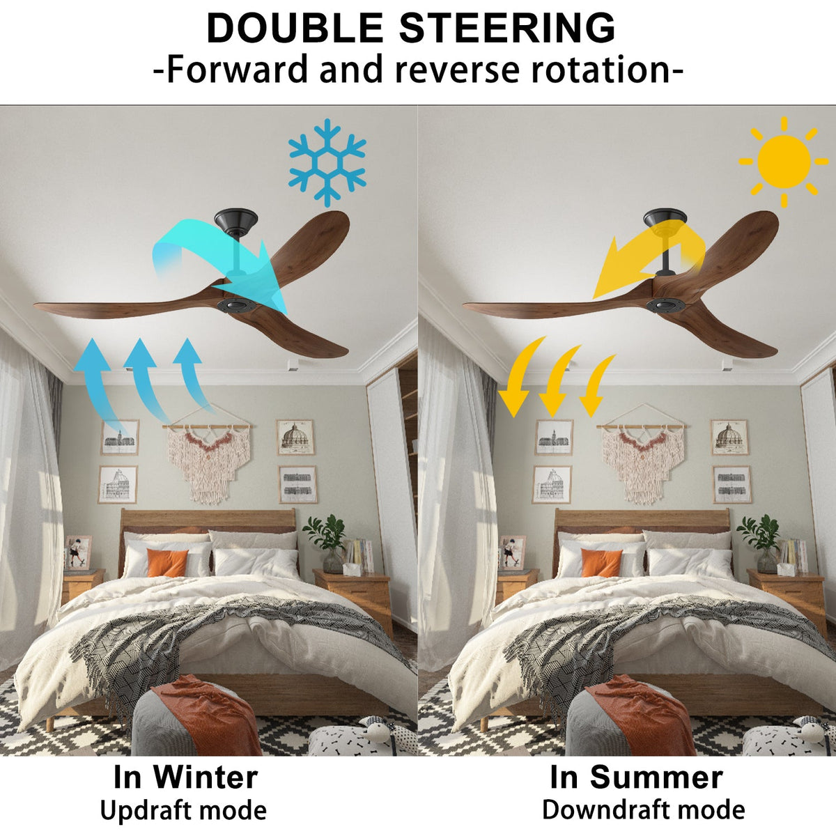 152.4 cm Modern Simple Brown Ceiling Fan With Wooden Streamline Design
