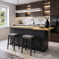 196 cm Modern Black Kitchen Island With Adjustable Shelves And Butcher Block Top