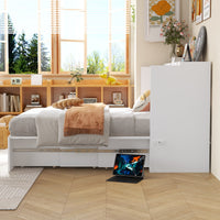 Lit escamotable blanc moderne et minimaliste de 157 cm avec prises électriques