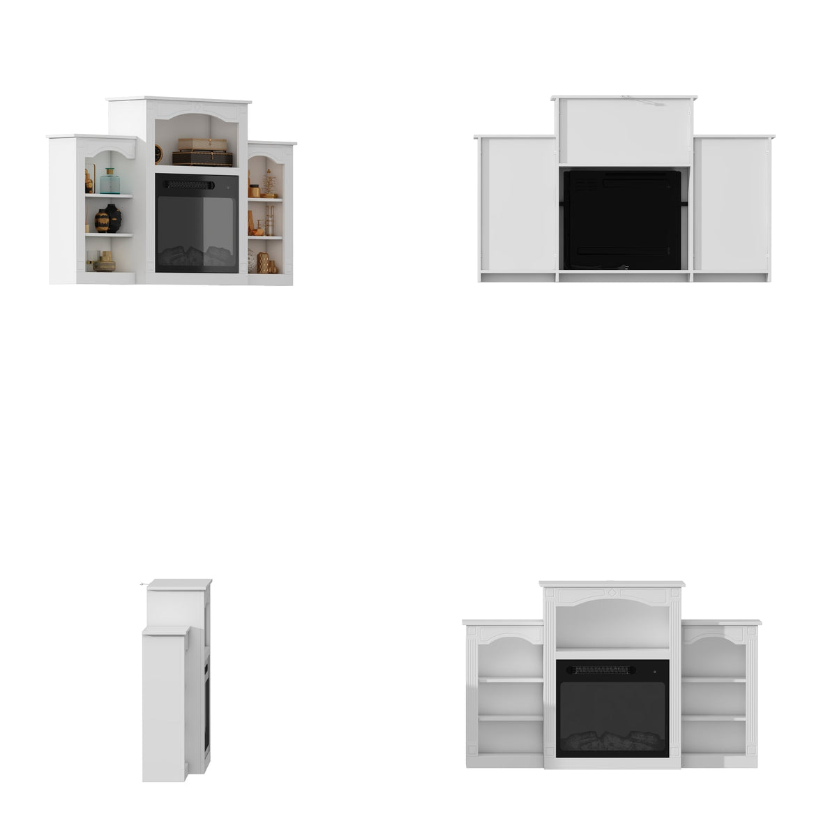 150 cm Modern Classic White TV Stand With Light Electronic Fireplace Open Shelves