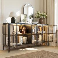 160 cm Modern Brown Sideboard Buffet Cabinet with 4 Doors and Gold Accents