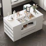 Commode moderne blanche de 157 cm à 14 tiroirs avec plateau en verre trempé