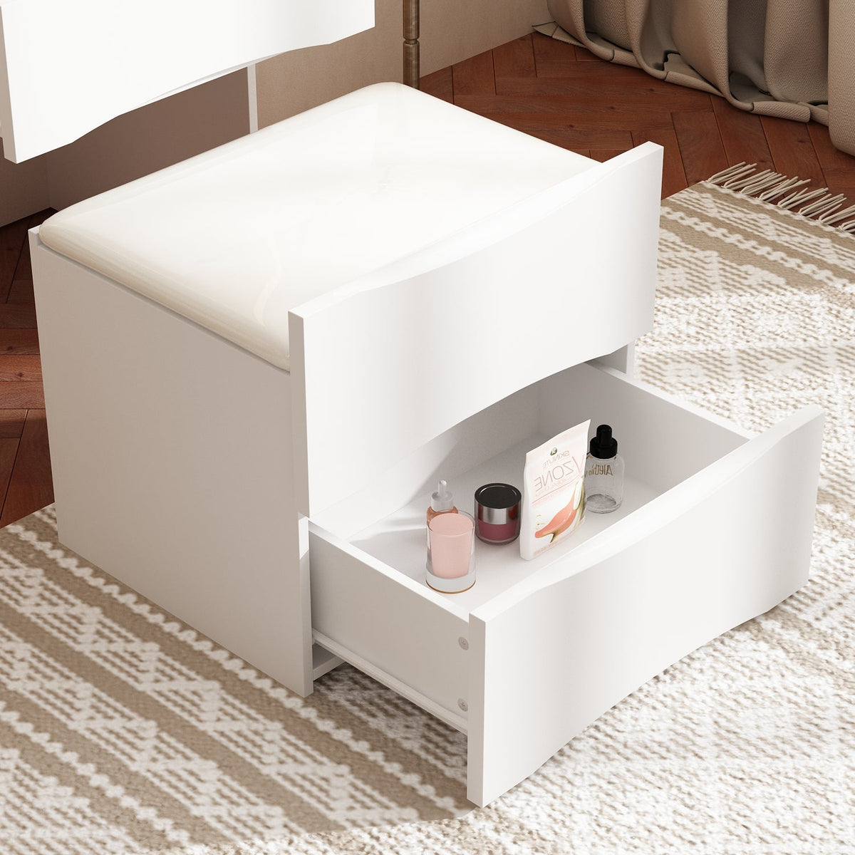 Coiffeuse moderne blanche de 47,5 cm avec lumières et miroir rabattable