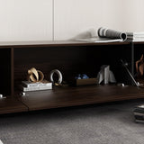 243 cm Modern Rustic Dark Brown Entertainment Center with 4 Pull-Down Doors