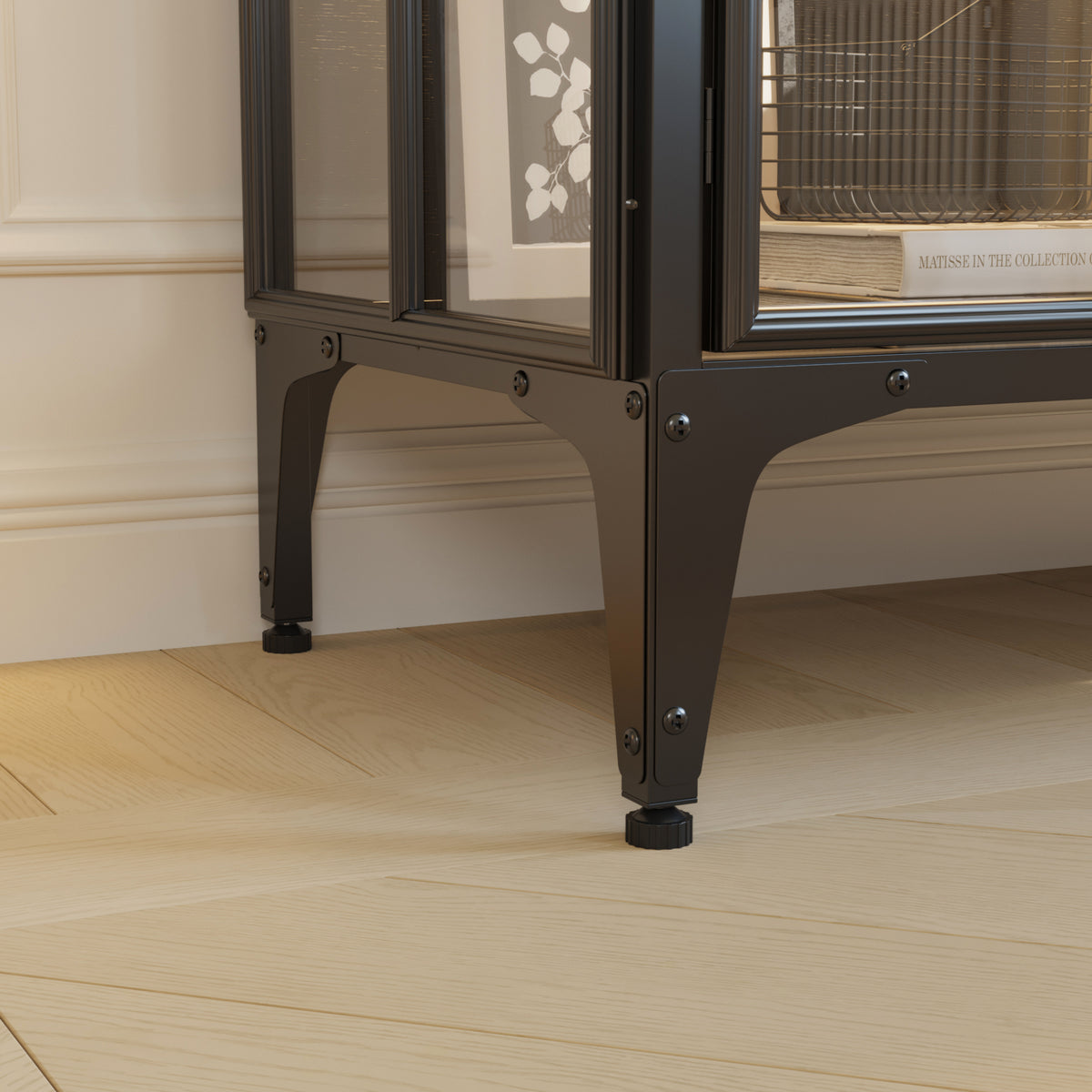 160 cm Modern Brown Sideboard Buffet Cabinet with 4 Doors and Gold Accents