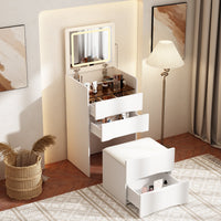 Coiffeuse moderne blanche de 47,5 cm avec lumières et miroir rabattable