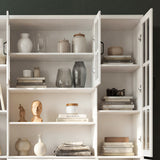 160 cm Modern White 2-Drawer Bookcase with Glass Doors