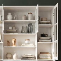 160 cm Modern White 2-Drawer Bookcase with Glass Doors