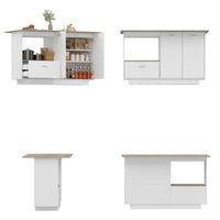 150 cm Modern Minimalist Kitchen Island with Extendable Tabletop, Storage Cabinet and Adjustable Shelves