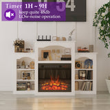 150 cm Modern Classic White TV Stand With Light Electronic Fireplace Open Shelves