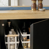 196 cm Modern Black Kitchen Island With Adjustable Shelves And Butcher Block Top