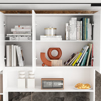 240 cm Modern White Desk with Hinged Doors and Pull-out Drawers