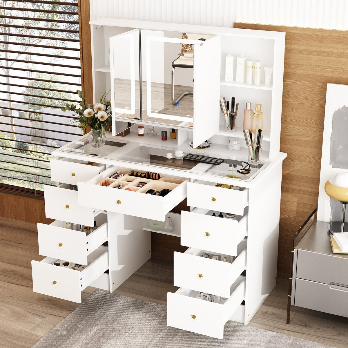 #Color_White/Glass Tabletop