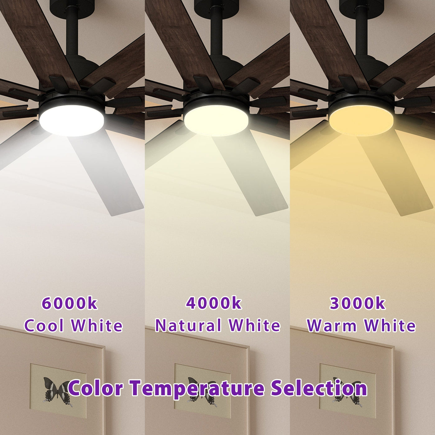 80 cm Modern Dark Brown Ceiling Fan with Dual-Tone Blades and 3-Color LED Light