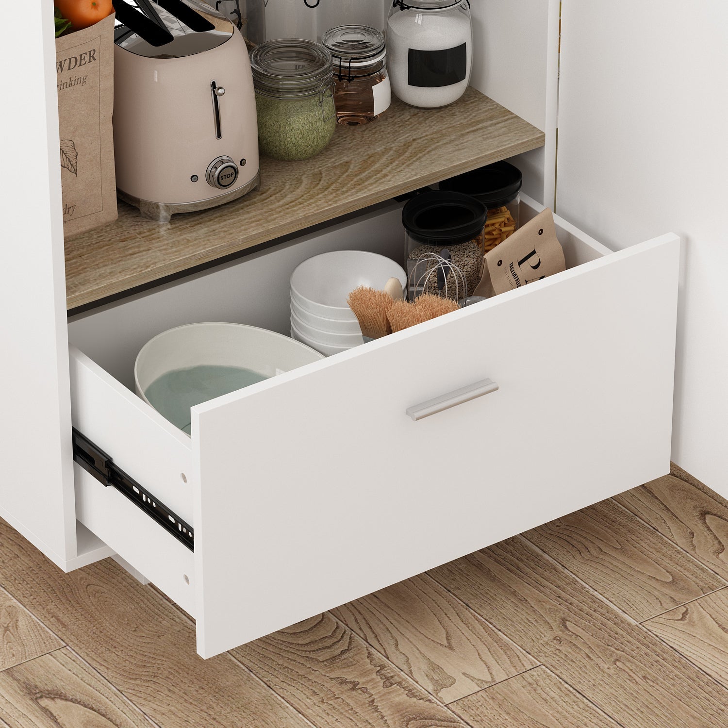 Kitchen Island with Open Storage and Adjustable Shelf Modern Style