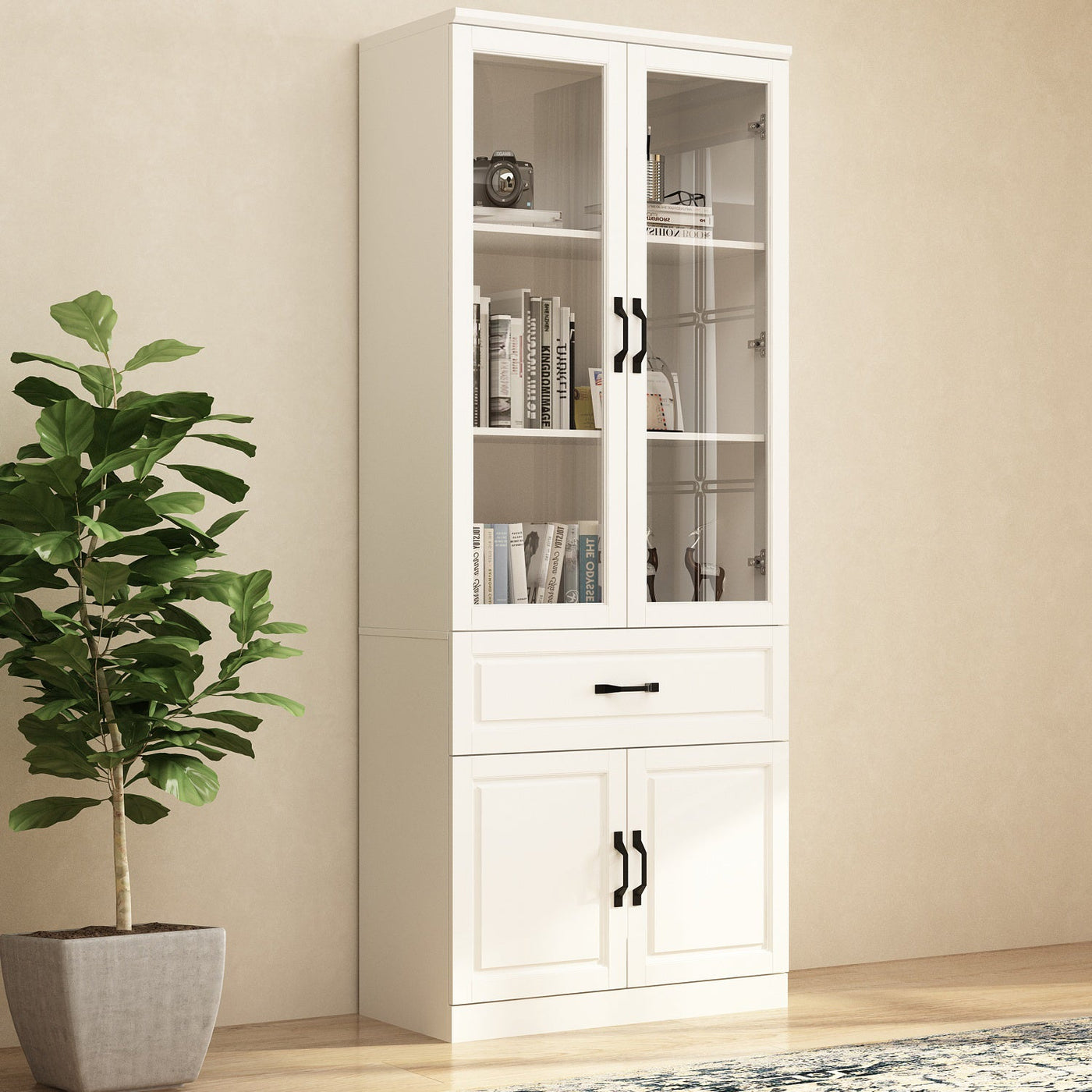 80 cm Classic White Display Cabinet Corner Shelf Storage Organizer Bookshelf in Combination
