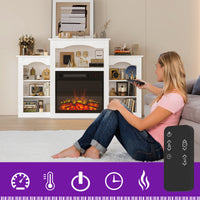 Meuble TV blanc moderne classique de 58,8 pouces avec cheminée électrique lumineuse et étagères ouvertes