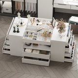 Commode moderne blanche de 157 cm à 14 tiroirs avec plateau en verre trempé