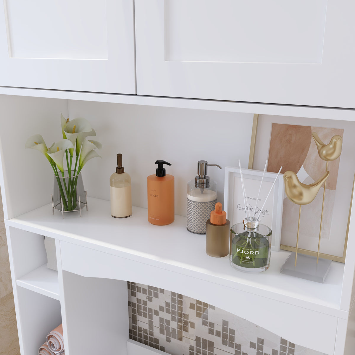 80 cm Modern White Toilet Storage with Tissue Holder