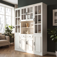 160 cm Modern White 2-Drawer Bookcase with Glass Doors