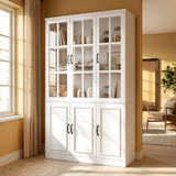 120 cm Modern White Freestanding Wood Bookcase with 3 Glass Doors