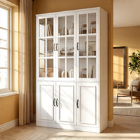 120 cm Modern White Freestanding Wood Bookcase with 3 Glass Doors