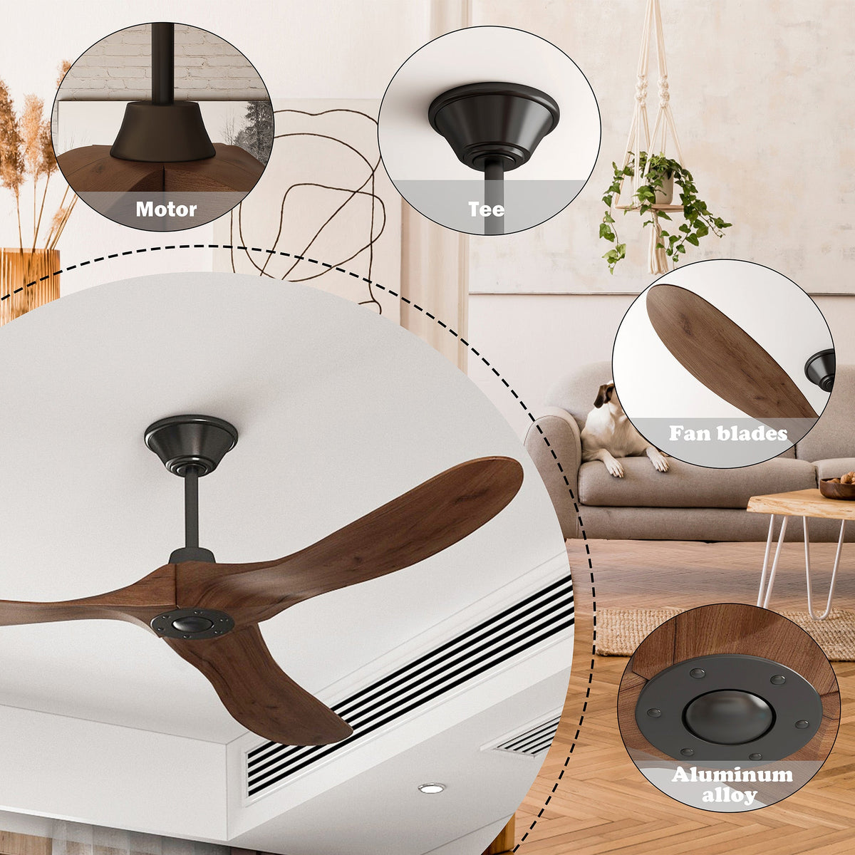 152.4 cm Modern Simple Brown Ceiling Fan With Wooden Streamline Design