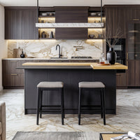 196 cm Modern Black Kitchen Island With Adjustable Shelves And Butcher Block Top