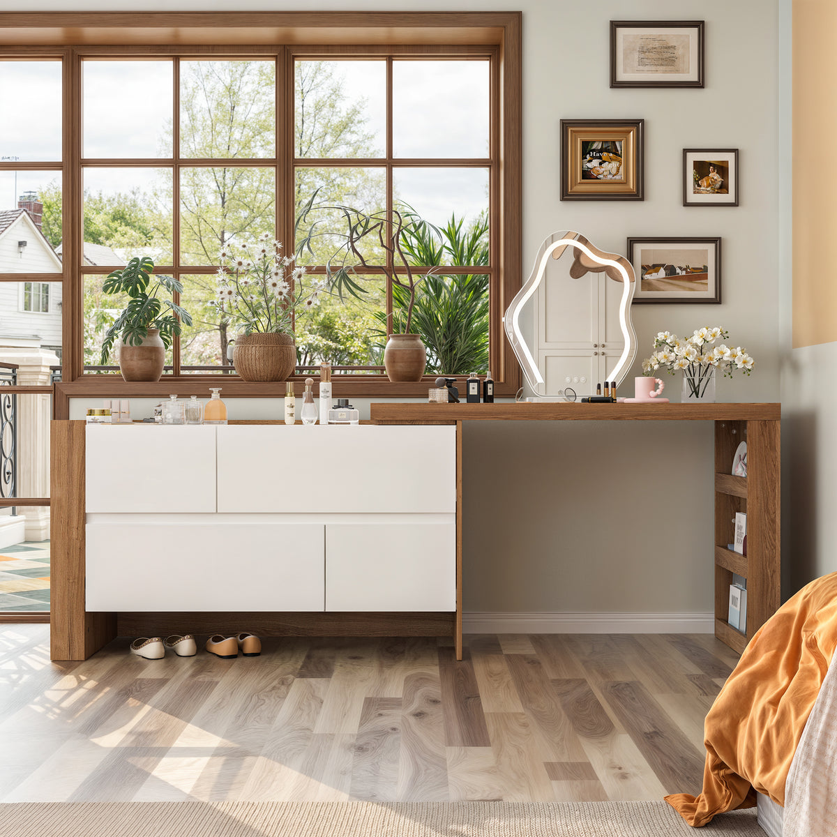 Meuble-lavabo moderne en L de 100 cm avec commode à 4 tiroirs