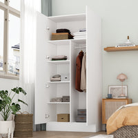 Armoire de penderie moderne blanche à 5 niveaux avec 2 portes de 80 cm