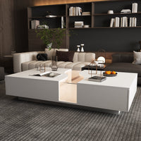 140 cm Modern Minimalist White Coffee Table With Light And Glass Finish In The Middle
